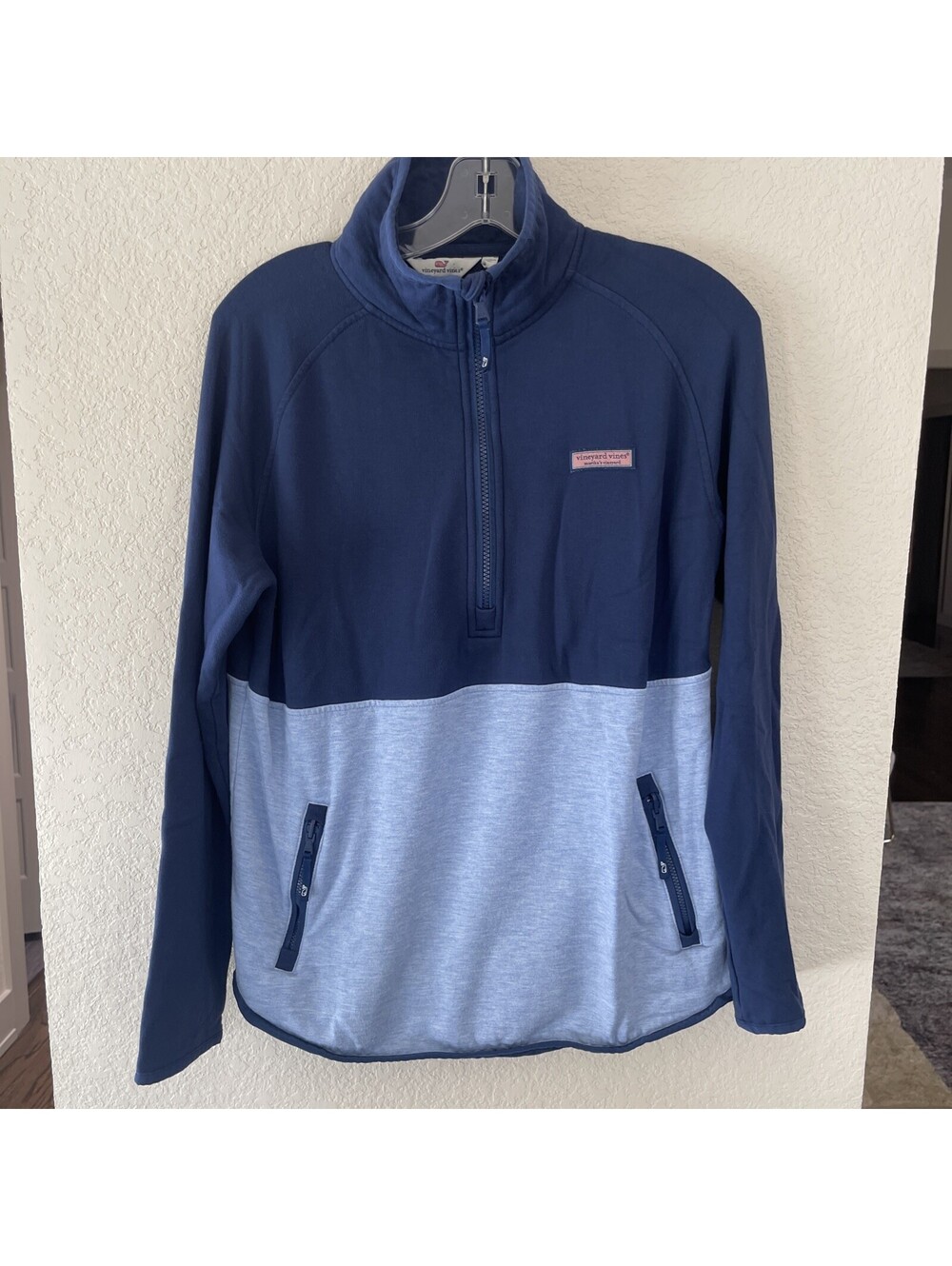 SOLD Vineyard Vines Women’s Pullover Quarter Zip Size Medium Blue Inner Fleece - Picture 2 of 7